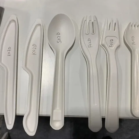 Wholesale Biodegradable Cutlery 100% Compostable Disposable Sugarcane Bagasse Pulp Molding Fork Knife Spoon Cutlery