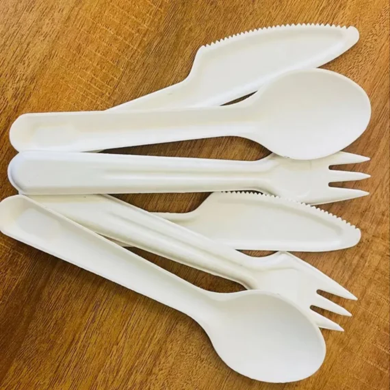 Wholesale Biodegradable Cutlery 100% Compostable Disposable Sugarcane Bagasse Pulp Molding Fork Knife Spoon Cutlery