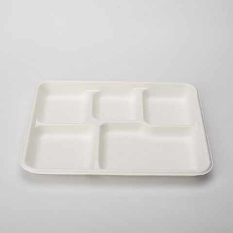 PFAS Free Eco-Friendly Disposable Lunch Tray Sugarcane Bagasse Frozen Microwavable Food Pulp Containers