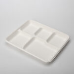 PFAS Free Eco-Friendly Disposable Lunch Tray Sugarcane Bagasse Frozen Microwavable Food Pulp Containers