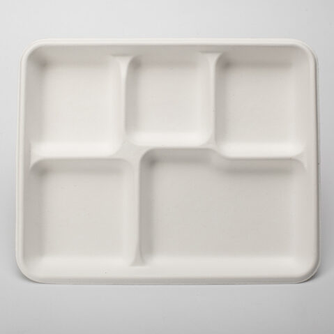 PFAS Free Eco-Friendly Disposable Lunch Tray Sugarcane Bagasse Frozen Microwavable Food Pulp Containers