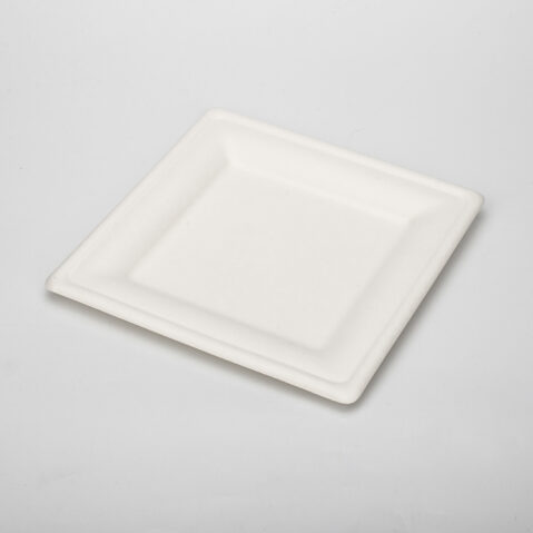 White Environmentally Friendly 8 Inch Disposable Bagasse Paper Plate Square Bagasse Plate For Party